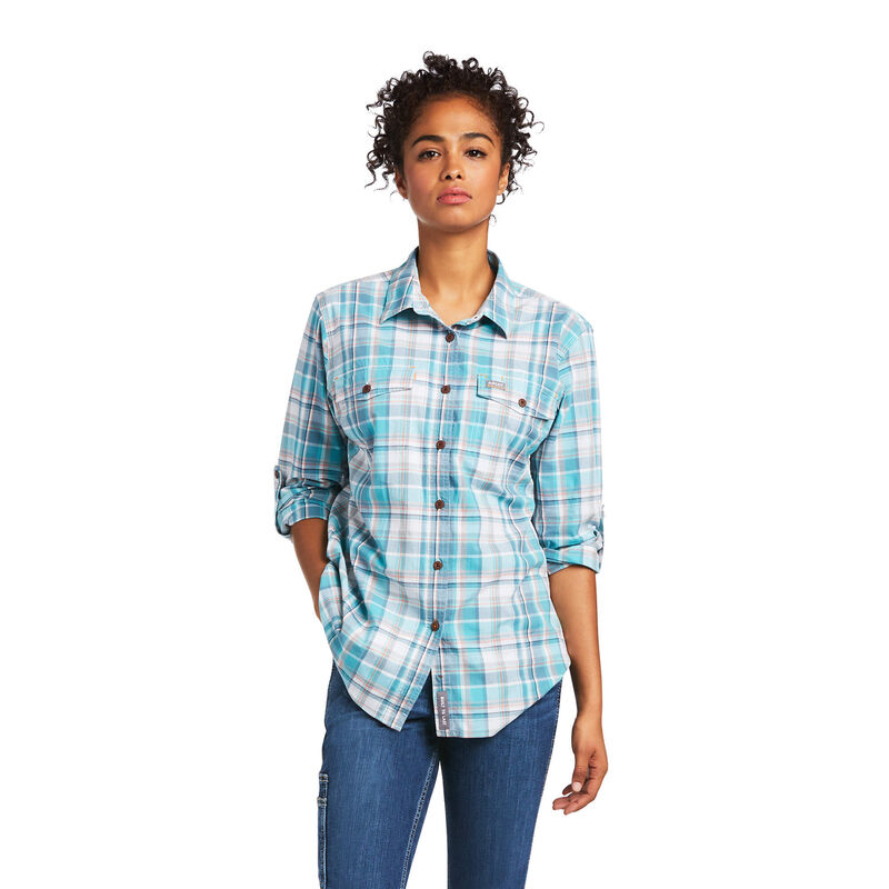 Ariat Hemden Damen - Rebar Made Tough Durastretch Work Türkis/Weiß ( ZANOP-2780 )